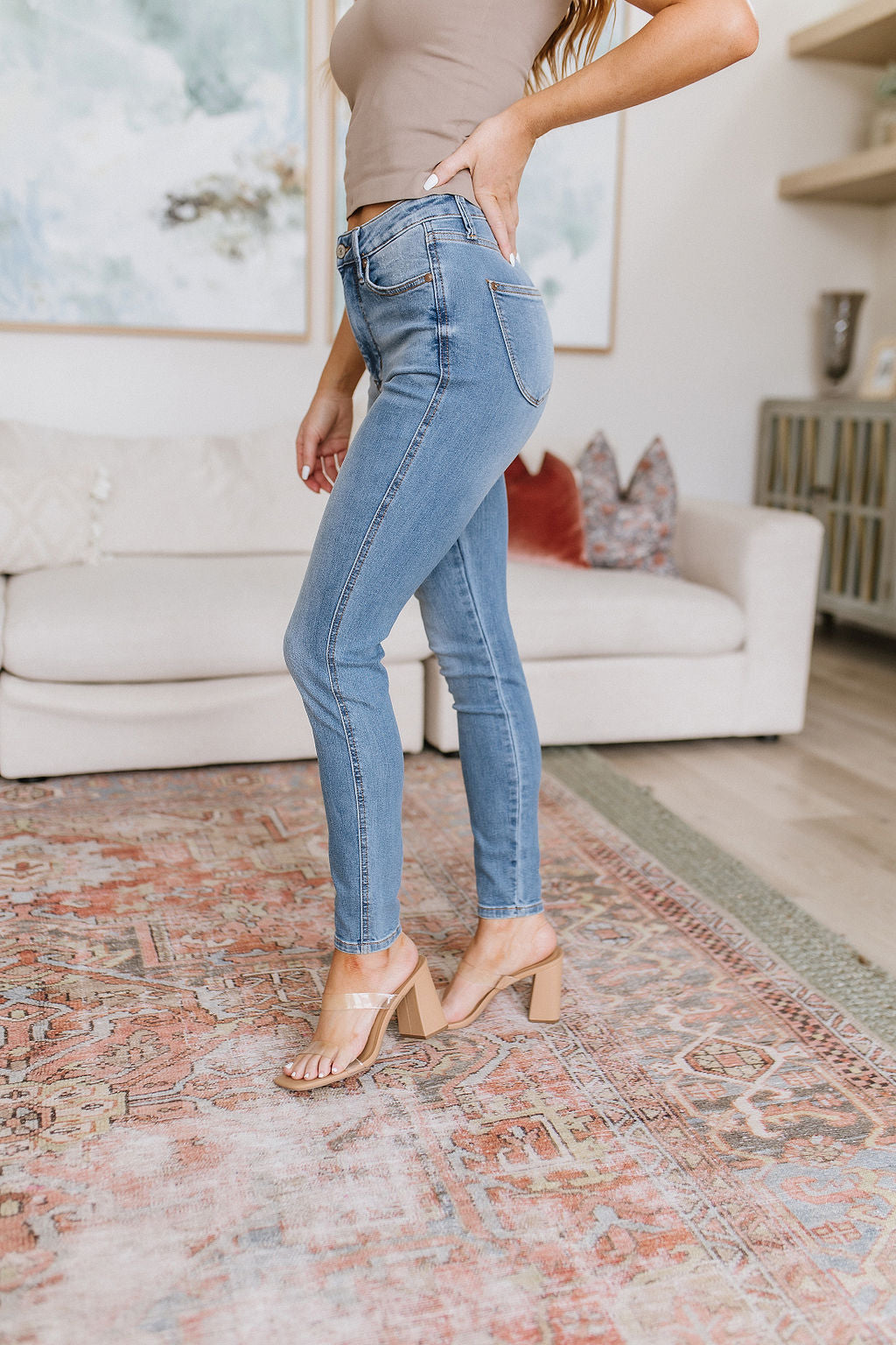 Betsy High Rise Control Top Shield Pocket Skinny Jeans (24W)