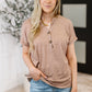 Almost There V-Neck Henley Top In Taupe
