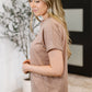 Almost There V-Neck Henley Top In Taupe