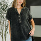 Basic Fade V-Neck Acid Wash Top in Ash Black