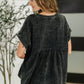 Basic Fade V-Neck Acid Wash Top in Ash Black