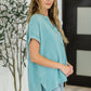 Basic Fade V-Neck Acid Wash Top in Dusty Teal
