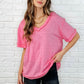 Basic Instinct Drop Shoulder V-Neck Tee in Pink