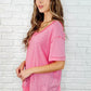 Basic Instinct Drop Shoulder V-Neck Tee in Pink