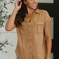 Cloud Nine to Five Button Down Blouse in Deep Camel