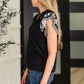 Contrast Flutter Sleeve Top in Black