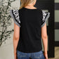 Contrast Flutter Sleeve Top in Black