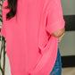Counter Part Crinkle Woven V-Neck Top in Neon Fuchsia