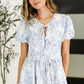 Dainty Lil' Thing Balloon Sleeve Blouse in Ivory/Blue