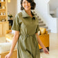 Darla Button Up Collared Dress in Olive