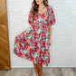 Dewdrop Blooms Puff Sleeve Floral Dress