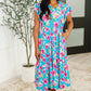 Fleurget Me Not Tiered Flutter Sleeve Dress in Aqua