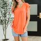 Flirtini Flutter Sleeve Top in Neon Coral