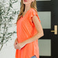 Flirtini Flutter Sleeve Top in Neon Coral