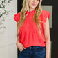 Float This Way Flutter Sleeve Blouse in Coral