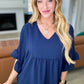 Airflow Peplum Ruffle Sleeve Top in Navy