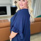 Airflow Peplum Ruffle Sleeve Top in Navy