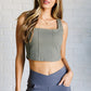 It's All About the Balance Twill Square Neck Crop Top in Dusty Olive