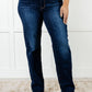 Jacqueline Mid Rise Frayed Hem Straight Leg Jean