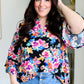 Lizzy Bell Sleeve Top Black and Teal Tropical Floral