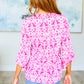 Lizzy Bell Sleeve Top in Hot Pink Damask