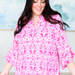 Lizzy Bell Sleeve Top in Hot Pink Damask