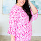 Lizzy Bell Sleeve Top in Hot Pink Damask