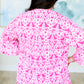 Lizzy Bell Sleeve Top in Hot Pink Damask