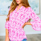 Lizzy Bell Sleeve Top in Hot Pink Damask