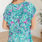 Lizzy Cap Sleeve Top in Magenta and Teal Paisley