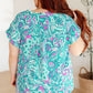 Lizzy Cap Sleeve Top in Magenta and Teal Paisley