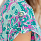 Lizzy Cap Sleeve Top in Magenta and Teal Paisley