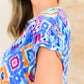 Lizzy Cap Sleeve Top in Blue and Magenta Ikat