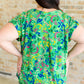 Lizzy Cap Sleeve Top in Green and Royal Watercolor Floral
