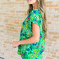 Lizzy Cap Sleeve Top in Green and Royal Watercolor Floral