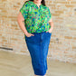 Lizzy Cap Sleeve Top in Green and Royal Watercolor Floral