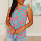 Lizzy Tank Top in Aqua and Pink Filigree