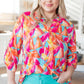 Lizzy Top in Teal and Hot Pink Abstract Fans