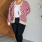 No Brainer Button Down Sweater Knit Cardigan in Magenta/Oatmeal