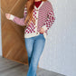 No Brainer Button Down Sweater Knit Cardigan in Magenta/Oatmeal