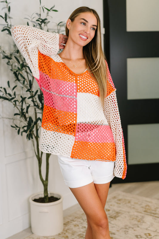 Off the Grid Net Color Block Layering Top