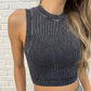 Over and Out Cropped Ribbed Tank in Black