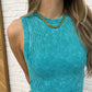 Over and Out Cropped Ribbed Tank in Lt Teal