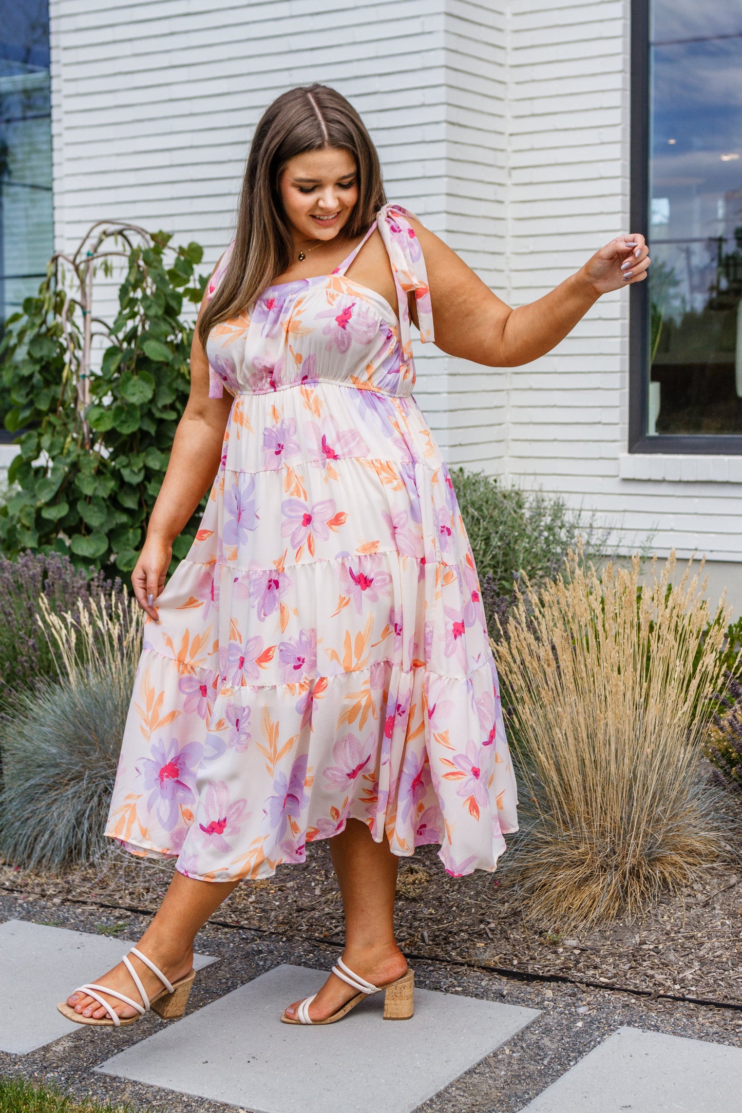 Pastel Petals Floral Midi Dress