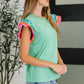 Petals & Poise Floral Flutter Sleeve Top in Green