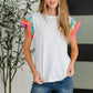 Petals & Poise Floral Flutter Sleeve Top in White