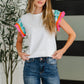 Petals & Poise Floral Flutter Sleeve Top in White