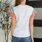 Petals & Poise Floral Flutter Sleeve Top in White