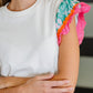 Petals & Poise Floral Flutter Sleeve Top in White