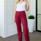 Phoebe High Rise Front Seam Straight Jeans in Burgundy